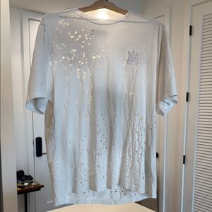 AMIRI White Distressed Short Sleeve Tee L
